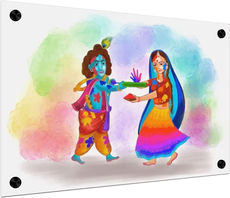 Radha Krishna Happy Holi Watercolor Art wall art print — acrylic preview | PrintPosters.in